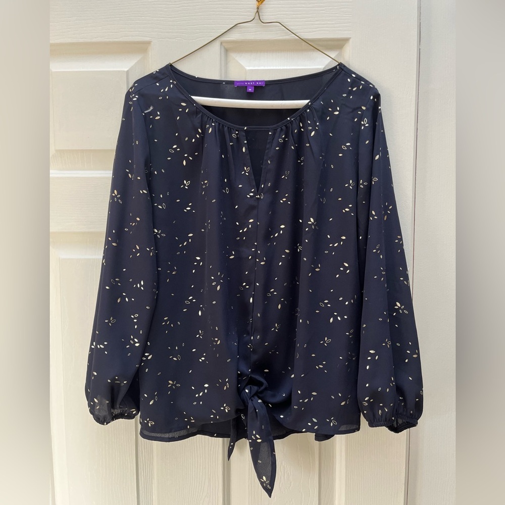 West Kei Navy Blouse with Tie Front